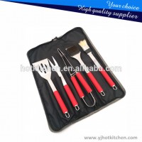 Hot sale German 5pcs stainless steel bbq grill tool set&barbecue tool with brush.tongs.fork.spatula(nylon bag)