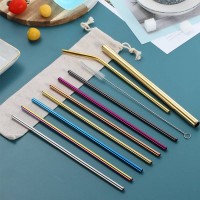 Bulk Metal Drinking Straws Set Bubble Tea Stainless Steel With Cleaning Brush Bag Custom