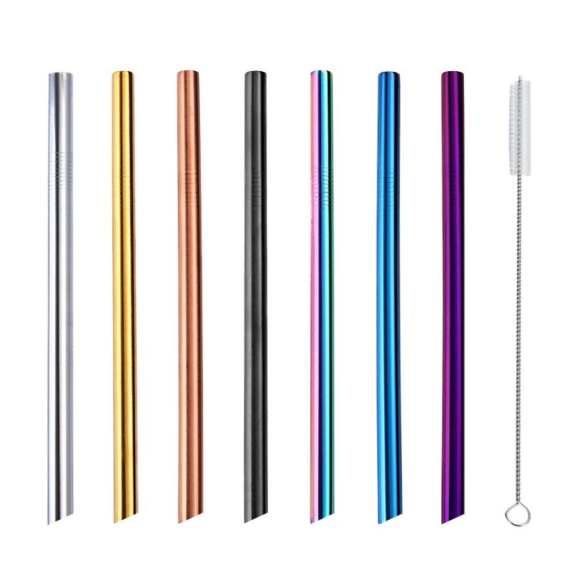 Customized Eco Friendly Gold Pvd Coating Straight Reusable Metal Stainless Steel Drinking Straws Bubble Tea Smoothie Straw