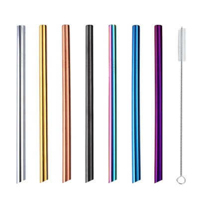 Customized Eco Friendly Gold Pvd Coating Straight Reusable Metal Stainless Steel Drinking Straws Bubble Tea Smoothie Straw